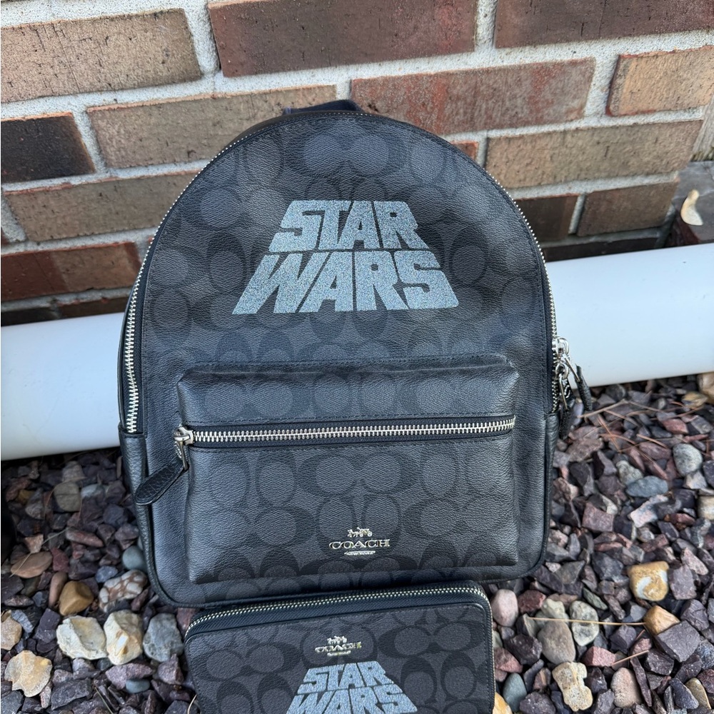 Coach Black Signature Canvas 'Star Wars' Backpack with Silver Logo
